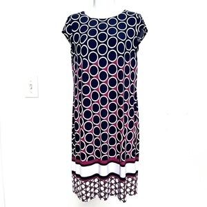Liz Claiborne Womens Circle Patterned Dress Size S Stretch Summer Midi